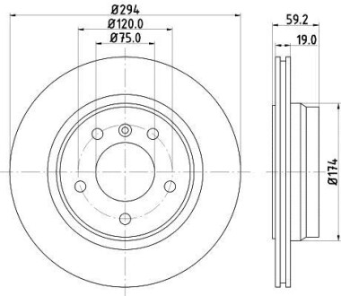 Тормозной диск задний вентилируемый HELLA 8DD 355 127-401