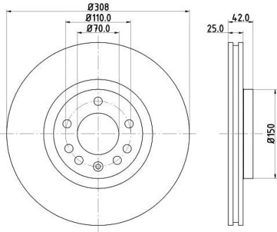 Тормозной диск передний вентилируемый HELLA 8DD 355 127-721