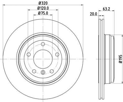 Тормозной диск задний вентилируемый HELLA 8DD 355 128-121