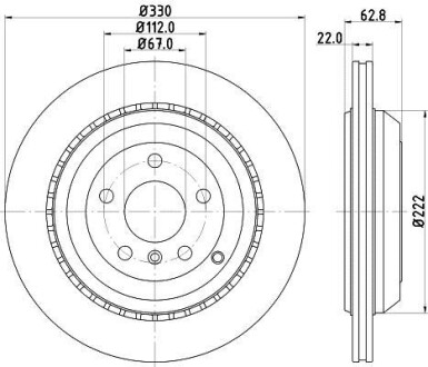 Тормозной диск задний вентилируемый HELLA 8DD 355 128-611