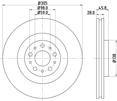 Тормозной диск передний вентилируемый HELLA 8DD 355 129-351