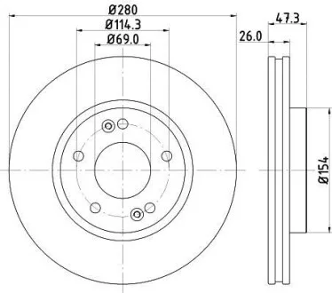 Тормозной диск передний вентилируемый HELLA 8DD 355 129-711