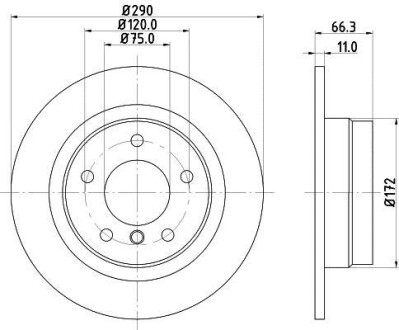 Тормозной диск задний невентилируемый HELLA 8DD 355 129-731