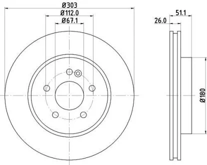 Тормозной диск передний вентилируемый HELLA 8DD 355 129-751