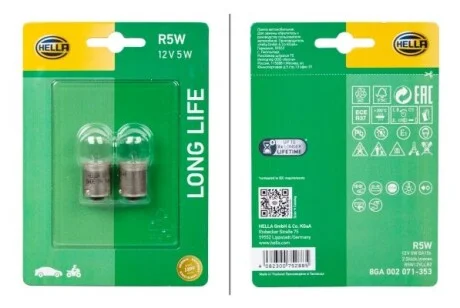 Лампа накаливания R5W 12V 5W HELLA 8GA 002 071-353