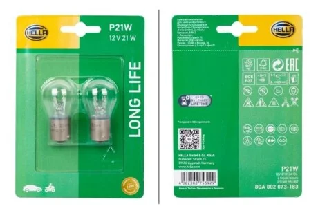 Лампа накаливания P21W 12V 21W HELLA 8GA 002 073-183