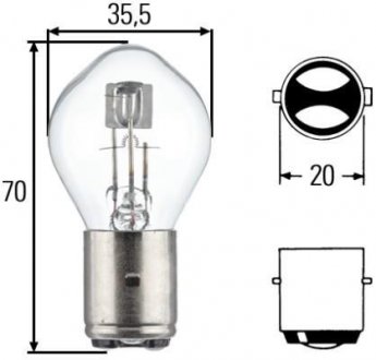 Лампа розжарювання S2 12V 35/35W BA20d HELLA 8GD002084131 (фото 1)