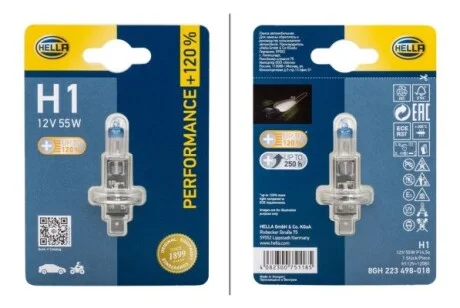 Лампа галогенная 12В H1 55Вт HELLA 8GH 223 498-018