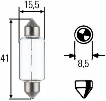 Лампа розжарювання, 12V 15W SV 8,58 HELLA 8GM002091141