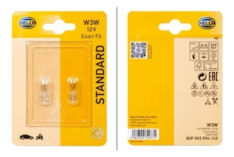Лампа накаливания W3W 12V 3W HELLA 8GP 003 594-143