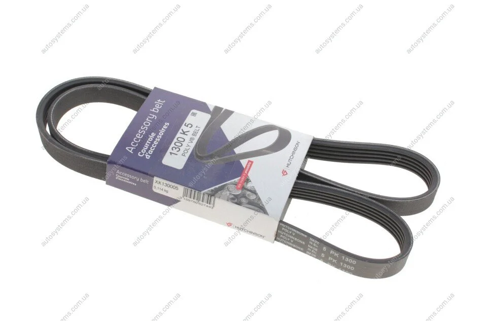 Ремінь генератора VW Passat B5/Audi A4/A6 1.6/1.8 95- (5PK1300) HUTCHINSON 1300 K 5 (фото 1)