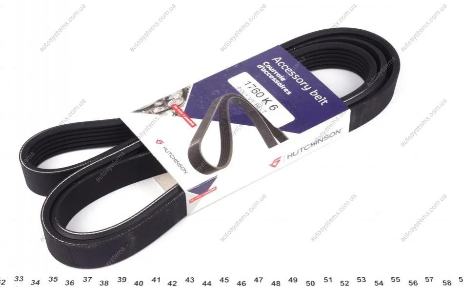 Ремінь генератора MB W202/203/VW/Audi 2.4/2.8i (6PK1760) HUTCHINSON 1760 K 6 (фото 1)