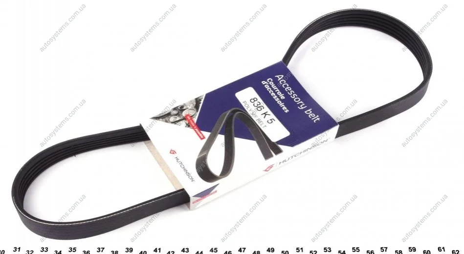 Ремінь генератора BMW 3 (E46)/5 (E39) 1.8D/2.0D 98-03 (5PK836) HUTCHINSON 836 K 5 (фото 1)