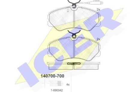 Тормозные колодки дисковые, комплект ICER 140700-700