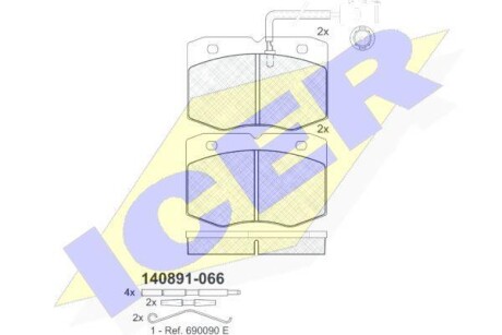 Тормозные колодки дисковые, комплект ICER 140891