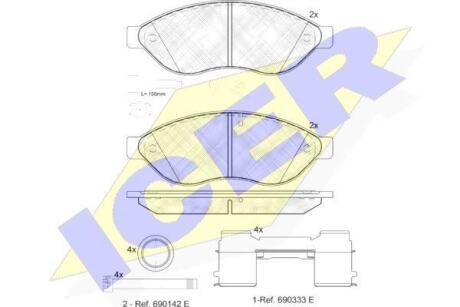 Колодки гальмівні (передні) Citroen Jumper/Fiat Ducato/Peugeot Boxer 06- (+ датчик) ICER 141803-203