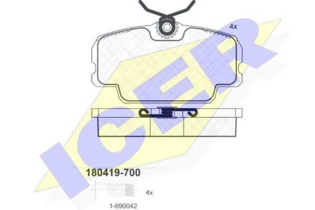 Тормозные колодки дисковые, комплект ICER 180419-700