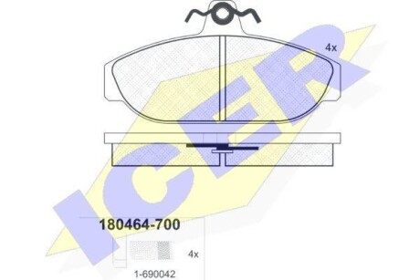 Тормозные колодки дисковые, комплект ICER 180464-700