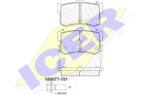 Тормозные колодки дисковые, комплект ICER 180677-701