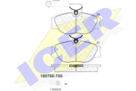 Тормозные колодки дисковые, комплект ICER 180760-700