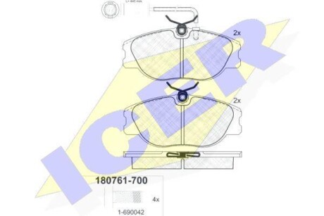 Тормозные колодки дисковые, комплект ICER 180761-700