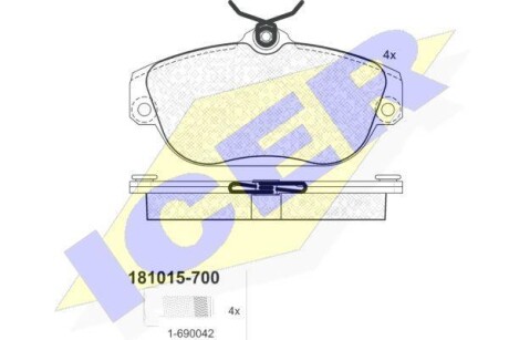 Тормозные колодки дисковые, комплект ICER 181015-700