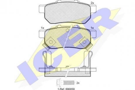 Колодки гальмівні (задні) Honda Civic V/VI 91-00/CRX III 92-98/Jazz III/IV 02-/City V 08- ICER 181024