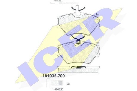 Тормозные колодки дисковые, комплект ICER 181035-700