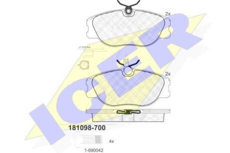 Тормозные колодки дисковые, комплект ICER 181098-700