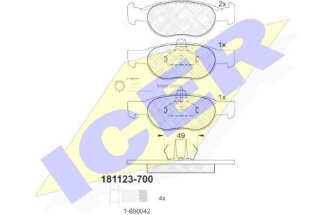 Тормозные колодки дисковые, комплект ICER 181123-700