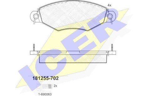 Тормозные колодки дисковые, комплект ICER 181255-702