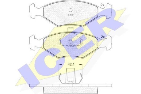 Тормозные колодки дисковые, комплект ICER 181596