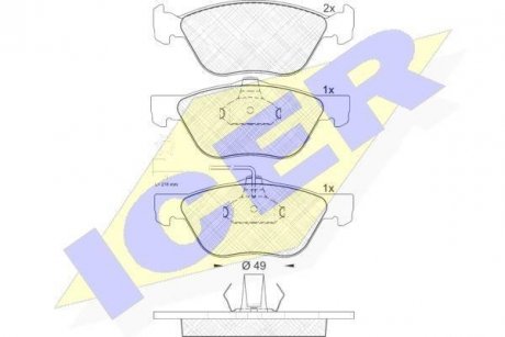 Колодки гальмівні (передні) 145/146/147/156/GT/Spider 95-10/Fiat Bravo 07-14 (+датчики) ICER 181601