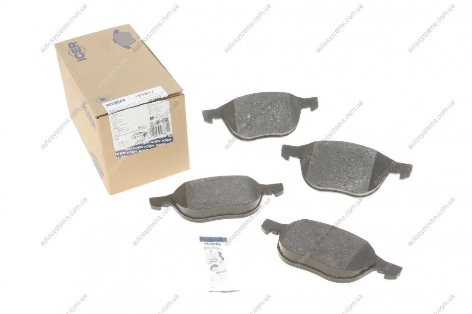Колодки гальмівні (передні) Ford Transit Connect/Kuga 08-/Focus/Mazda 3/5/Volvo C30/S40/V50 03-/V40 ICER 181617 (фото 1)