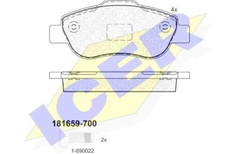 Тормозные колодки дисковые, комплект ICER 181659-700