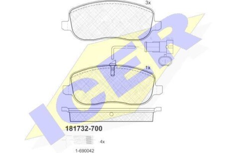 Тормозные колодки дисковые, комплект ICER 181732-700