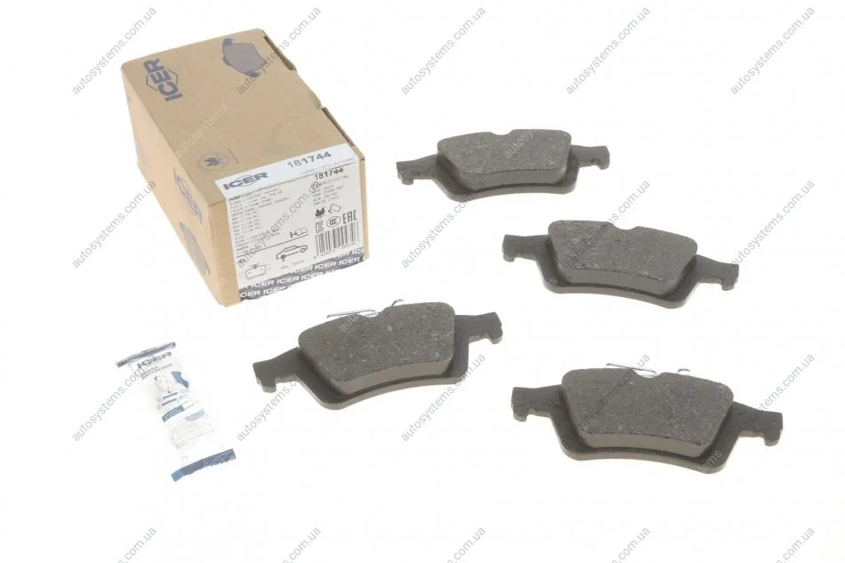 Колодки гальмівні (задні) Ford Connect 13-/Kuga/C-Max 08-/Focus/Mazda 3/5/Volvo C30/S40/V50 03-/V40 ICER 181744 (фото 1)