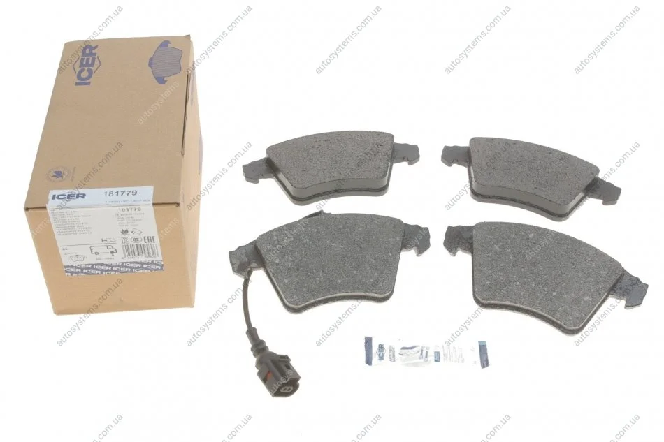 Колодки гальмівні (передні) VW T4 92-03/T5 03-15/T6 15-/Multivan V/VI 03- (+датчик) ICER 181779 (фото 1)
