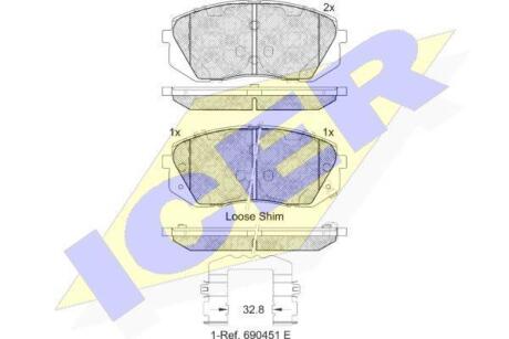Колодки гальмівні (передні) Hyundai Kona 18-/Kia Niro 18-22/Soul EV 14- ICER 181826-202