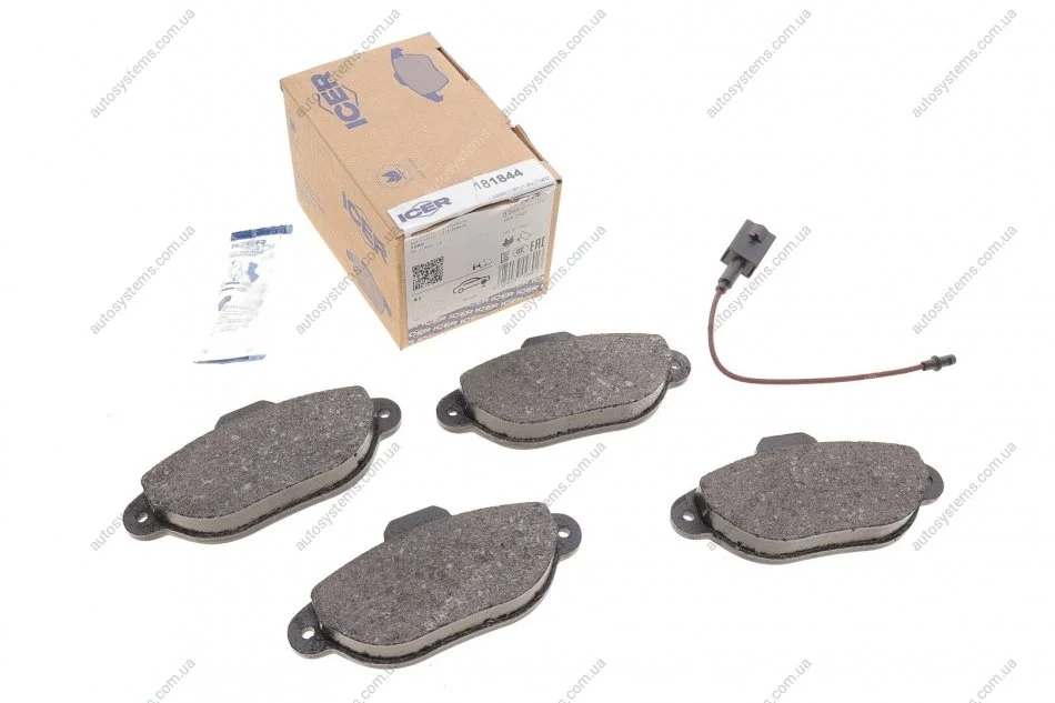 Колодки гальмівні (передні) Fiat 500 07-/Ford Ka 08-16 (+датчики) ICER 181844 (фото 1)