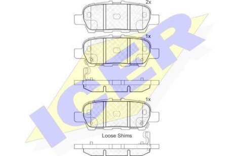 Колодки гальмівні (задні) Nissan Juke/Leaf/Cube 10-/Murano/Teana 08-14/X-Trail/Tiida/Pulsar 13- ICER 181901-203