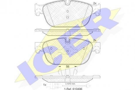 Колодки гальмівні (передні) Citroen C4/C5/C6/Peugeot 308/407/508 09- (+датчик) ICER 181969 (фото 1)