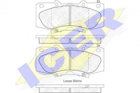 Колодки гальмівні (передні) Toyota Hilux 05-/Fortuner 04-15 ICER 182006