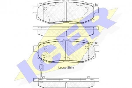 Колодки гальмівні (задні) Subaru Impreza/Outback 08-/Legacy 09-14/Forester 13- ICER 182088