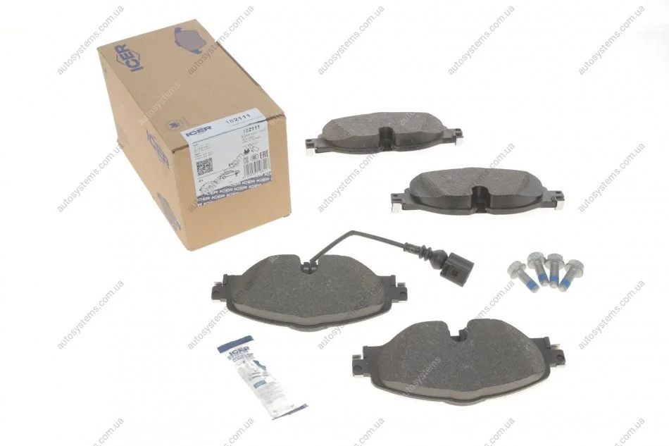 Колодки гальмівні (передні) Audi A3/Q2/Q3/Seat/Skoda Octavia/Kodiaq/VW Golf/Passat B8 12- (+датчик) ICER 182111 (фото 1)