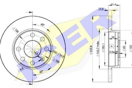 Диск гальмівний (передній) Opel Astra F 91-05/Corsa A/B 82-00/Kadett E 79-93 (236x12.5) (повний) ICER 78BD1240-2
