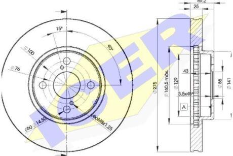 Диск гальмівний (передній) Toyota Corolla 00-08 (275x25) (з покриттям) (вентильований) ICER 78BD2080-2 (фото 1)