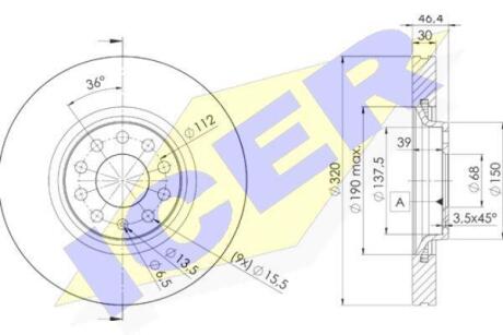 Диск гальмівний (передній) Audi A4/A6 97-09/Seat Exeo 08-13 (321x30) (з покриттям) (вент.) ICER 78BD3615-2
