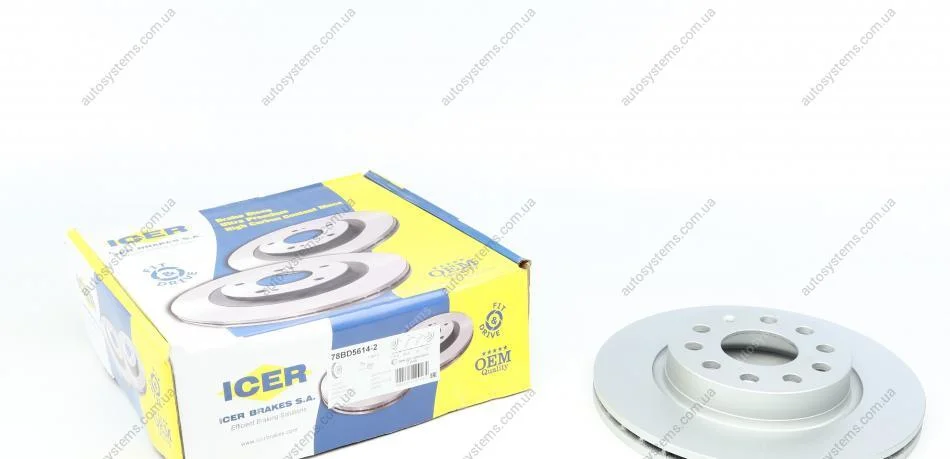Диск гальмівний (передній) Audi A3/Seat Leon/Skoda Octavia/VW Caddy/Golf 04- (280x22)(з покр.)(вент.) ICER 78BD5614-2 (фото 1)