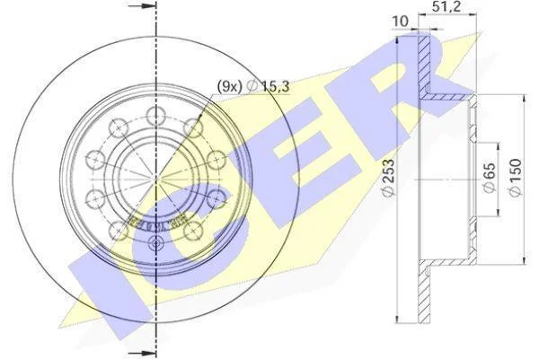 Диск гальмівний (задній) Audi A3/Seat Leon/Skoda Octavia/VW Golf 04- (253x10) (з покриттям) (повний) ICER 78BD5640-2 (фото 1)